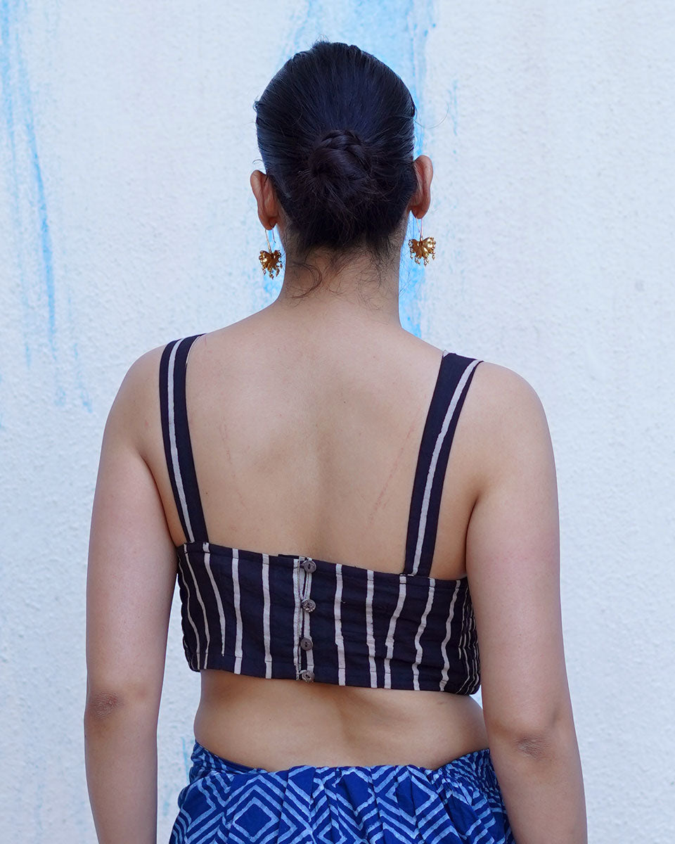 Cool Breeze Black Hand Block Printed Cotton Blouse - UMT