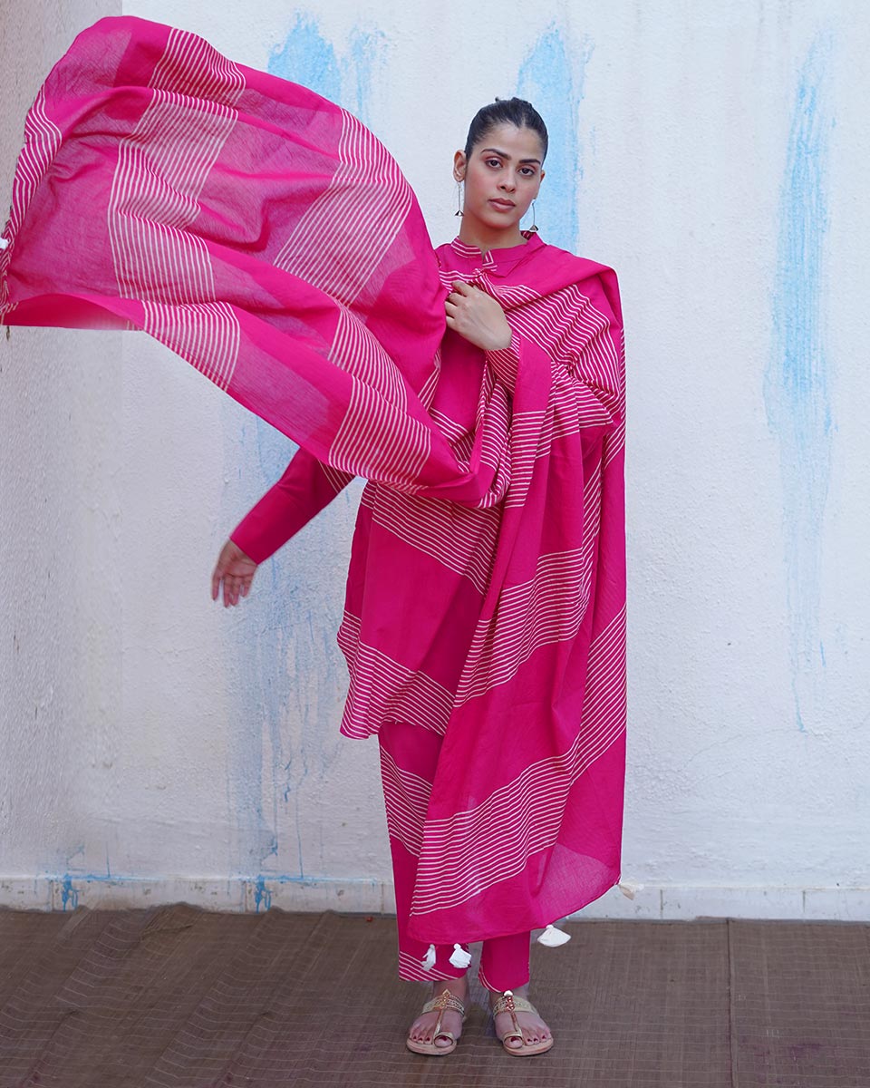 Gunguni Pink Handblock Print Cotton Dupatta - BFG