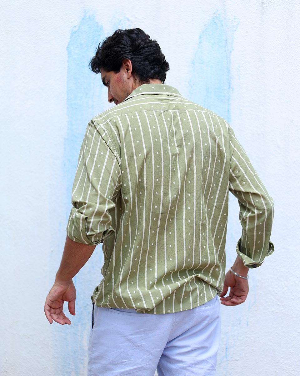Mehrang Green Hand Block Print Cotton Shirt -TOF