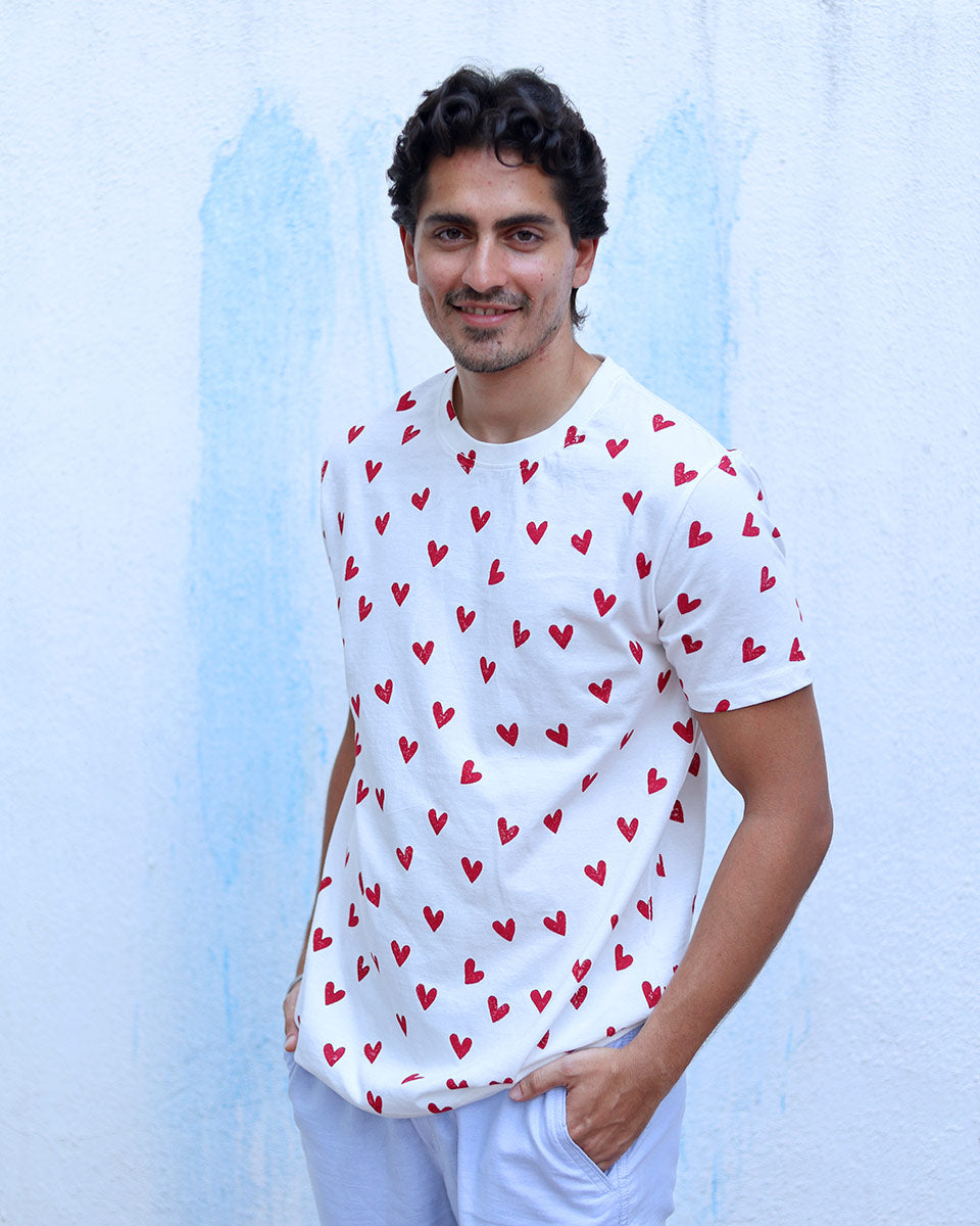 Gustaakh White Hand Block Print Cotton T- Shirt -TOF