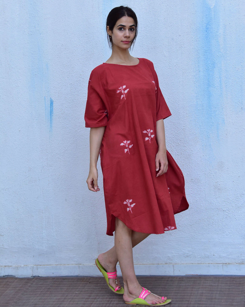 Tulip Wanderer Handblockprinted Cotton Dress Freesize - Hmbd