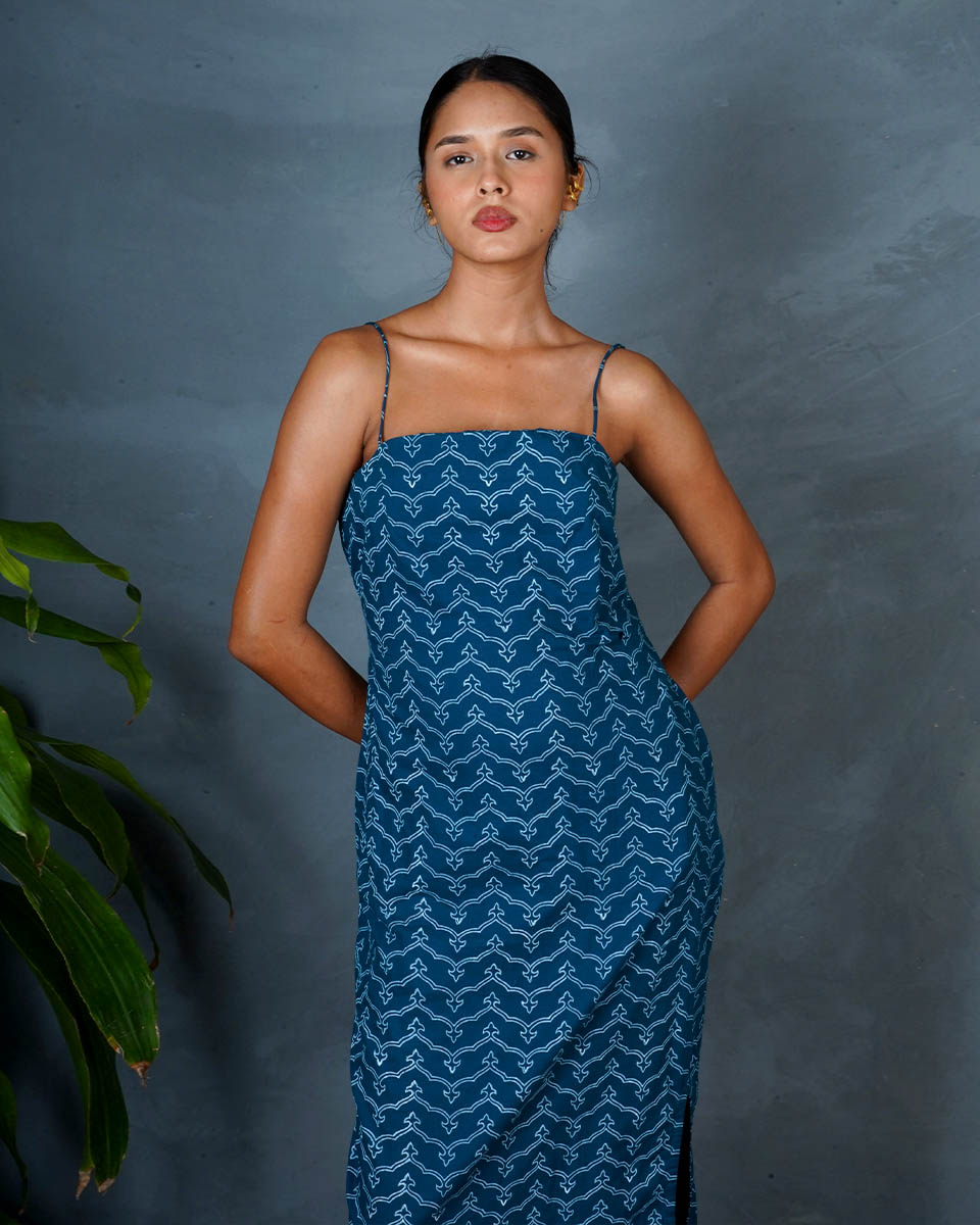 Anaya Teal Green Hand Block Printed Dress-MYA