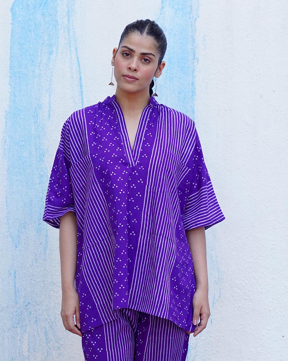 Udti Purple Handblock Print Cotton Top - BFG