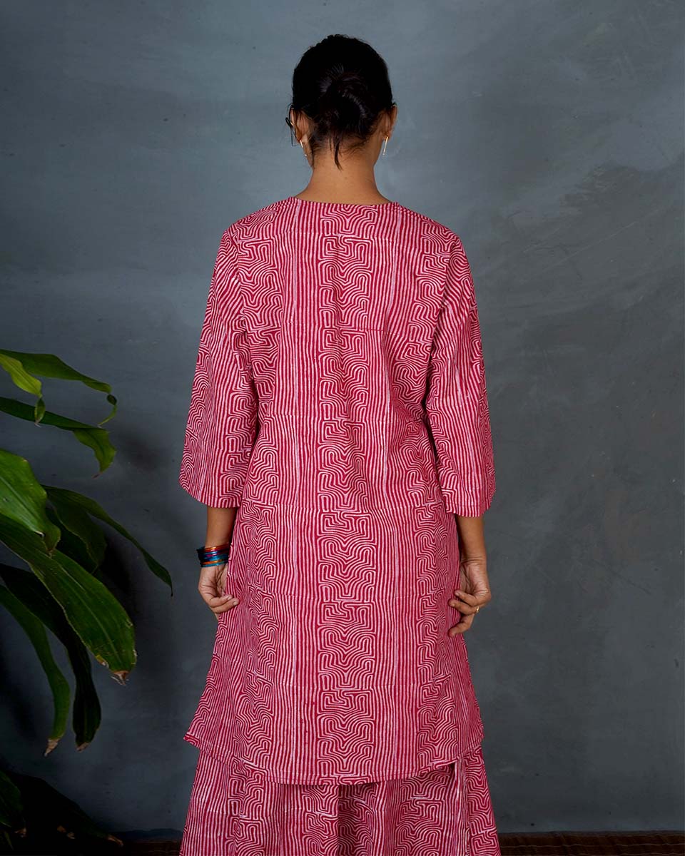 Tarini Red Hand Block Printed Top-MYA