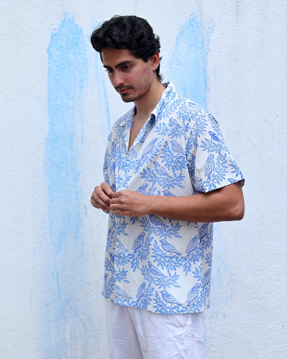 Gulzar Blue Hand Block Print Cotton Shirt -TOF