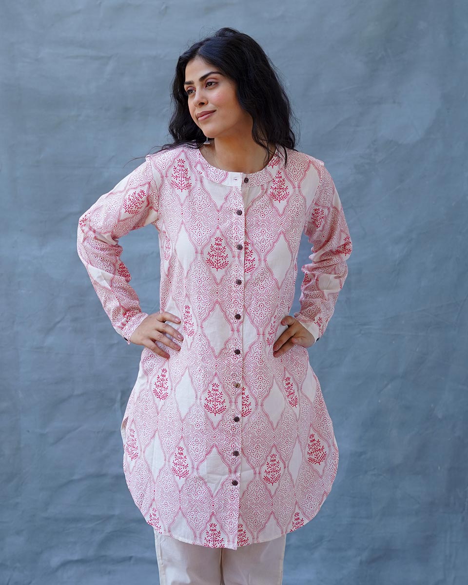 Promise of a Primrose Blush Pink Hand Block Print Kurti - MMG
