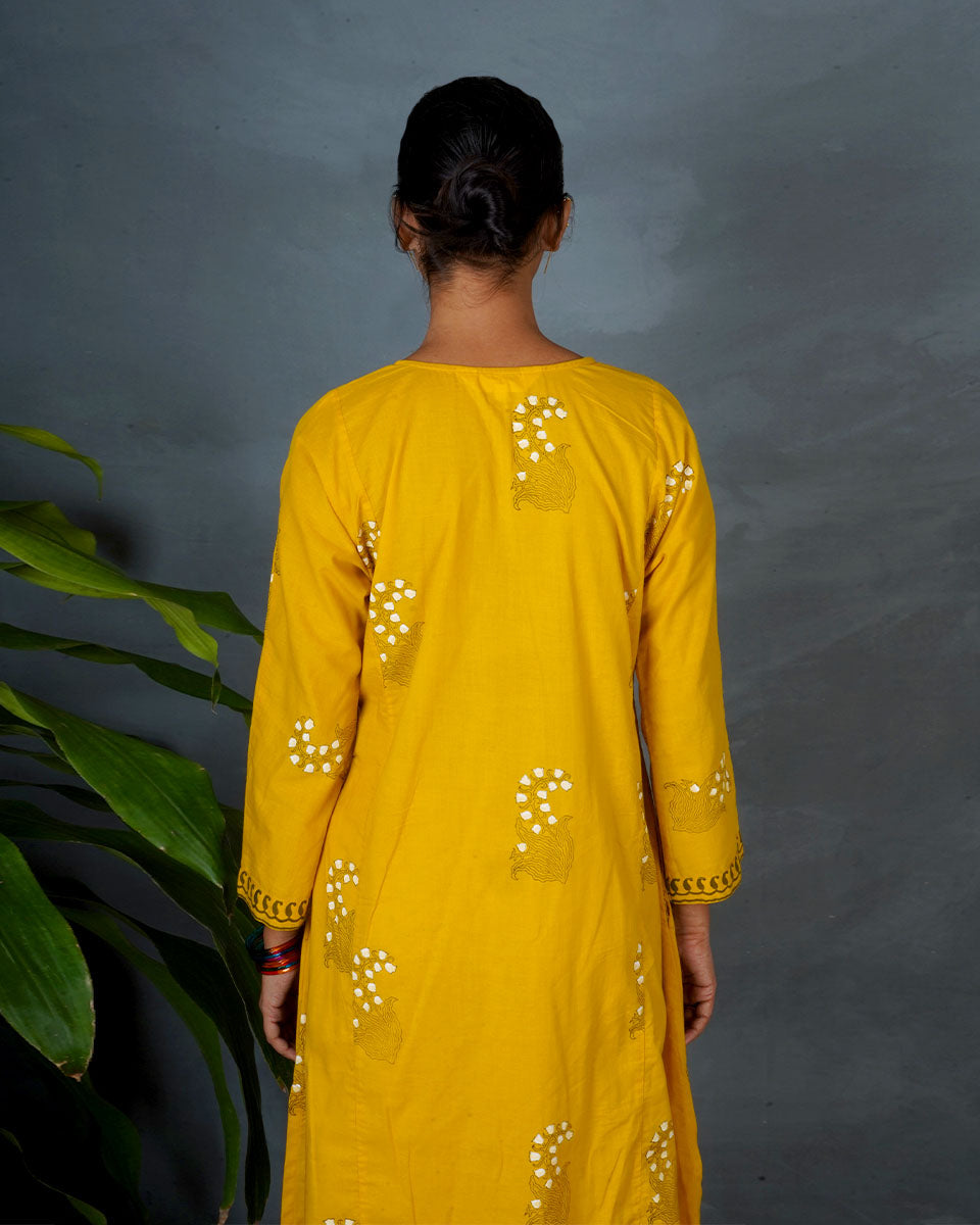 Kyra Yellow Hand Block Printed Kurta -MYA