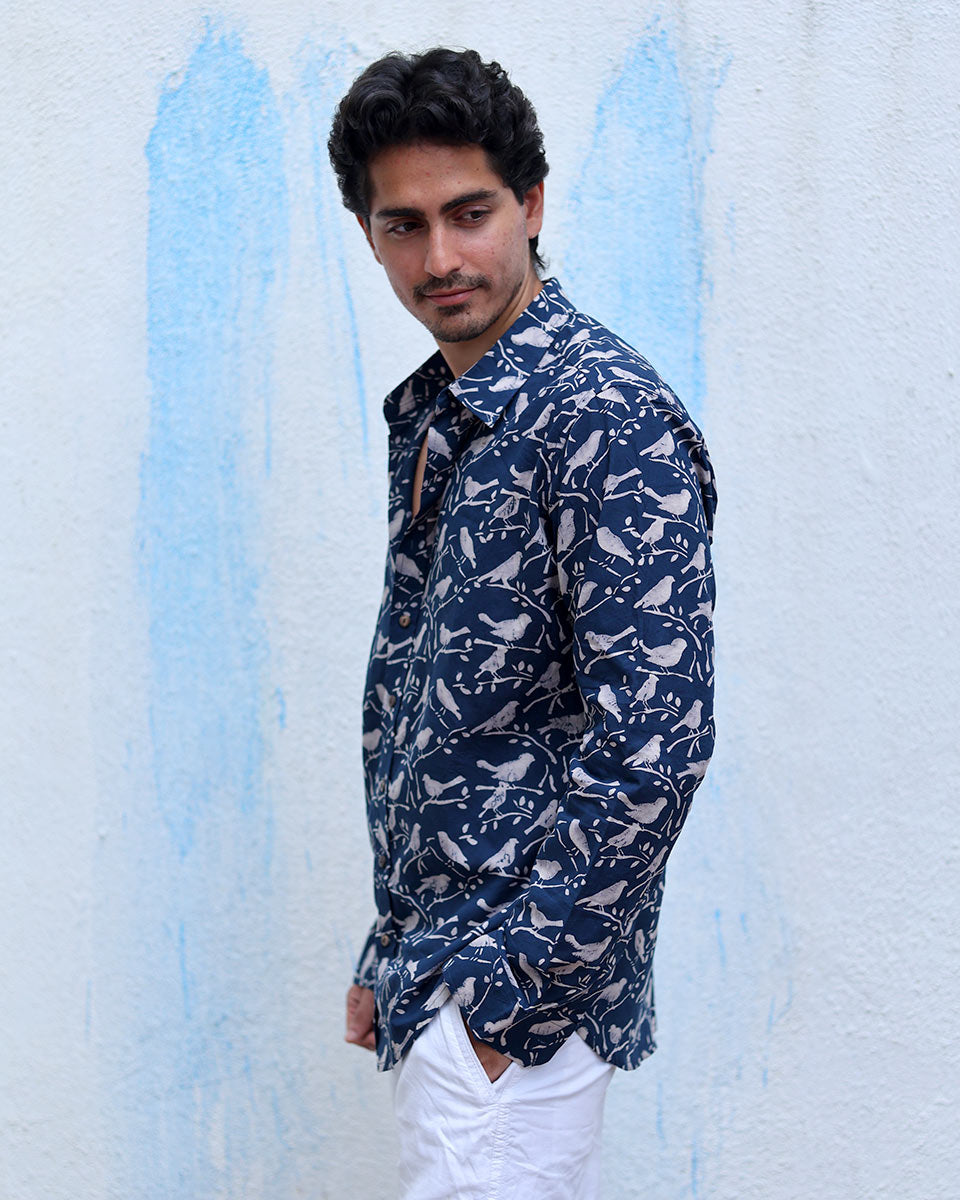 Swaraj Blue Hand Block Print Cotton Shirt - TOF