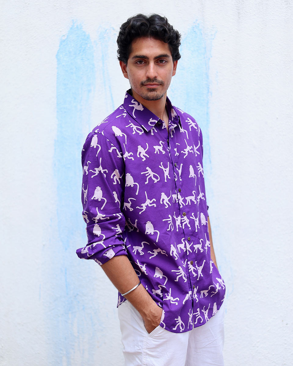 Sairaab Purple Hand Block Print Cotton Shirt - TOF