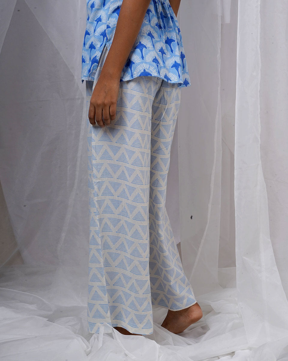 Anvi Blue Hand Block Printed Bottom Pant-BAD
