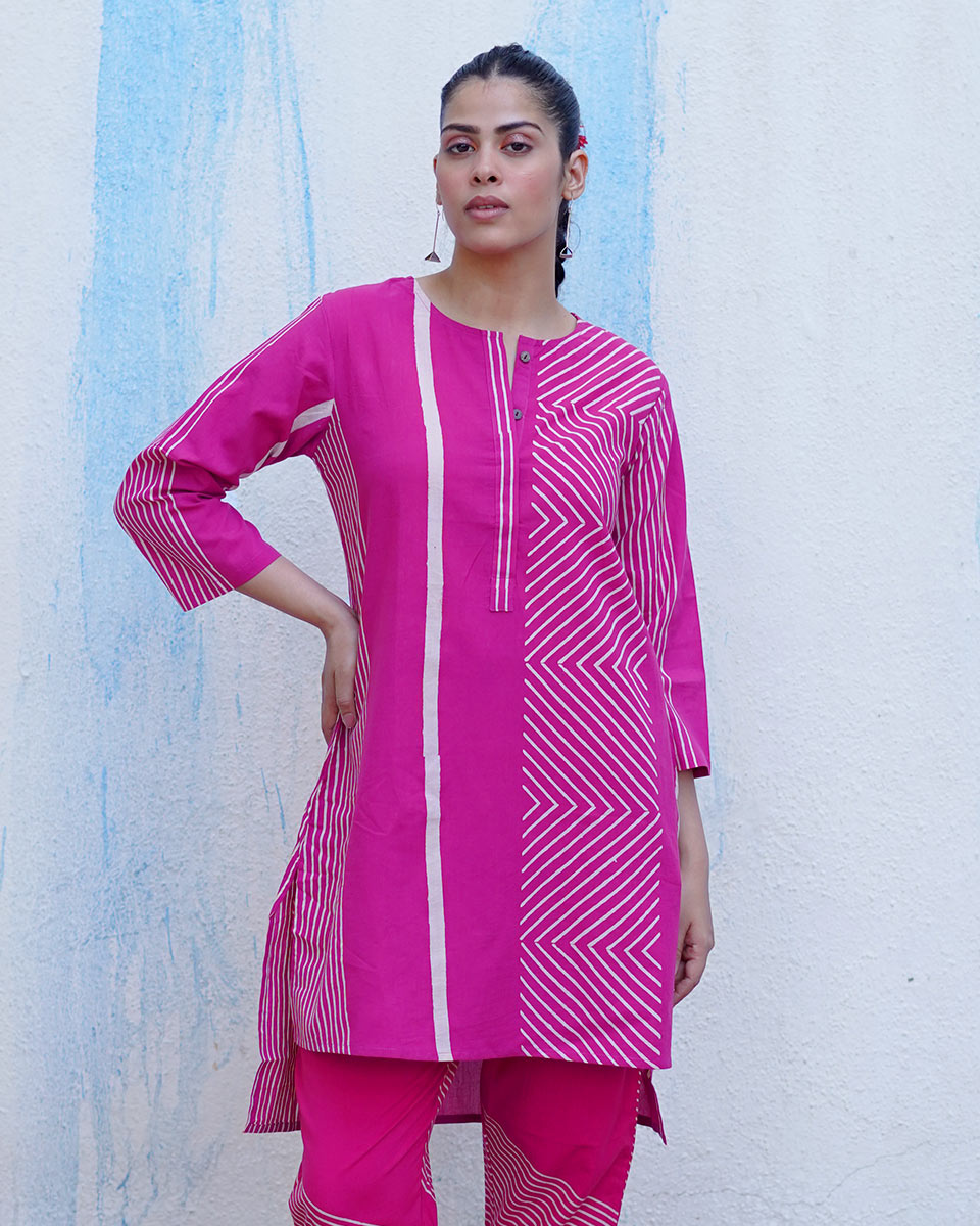 Morni Pink Handblock Print Cotton Kurta - BFG