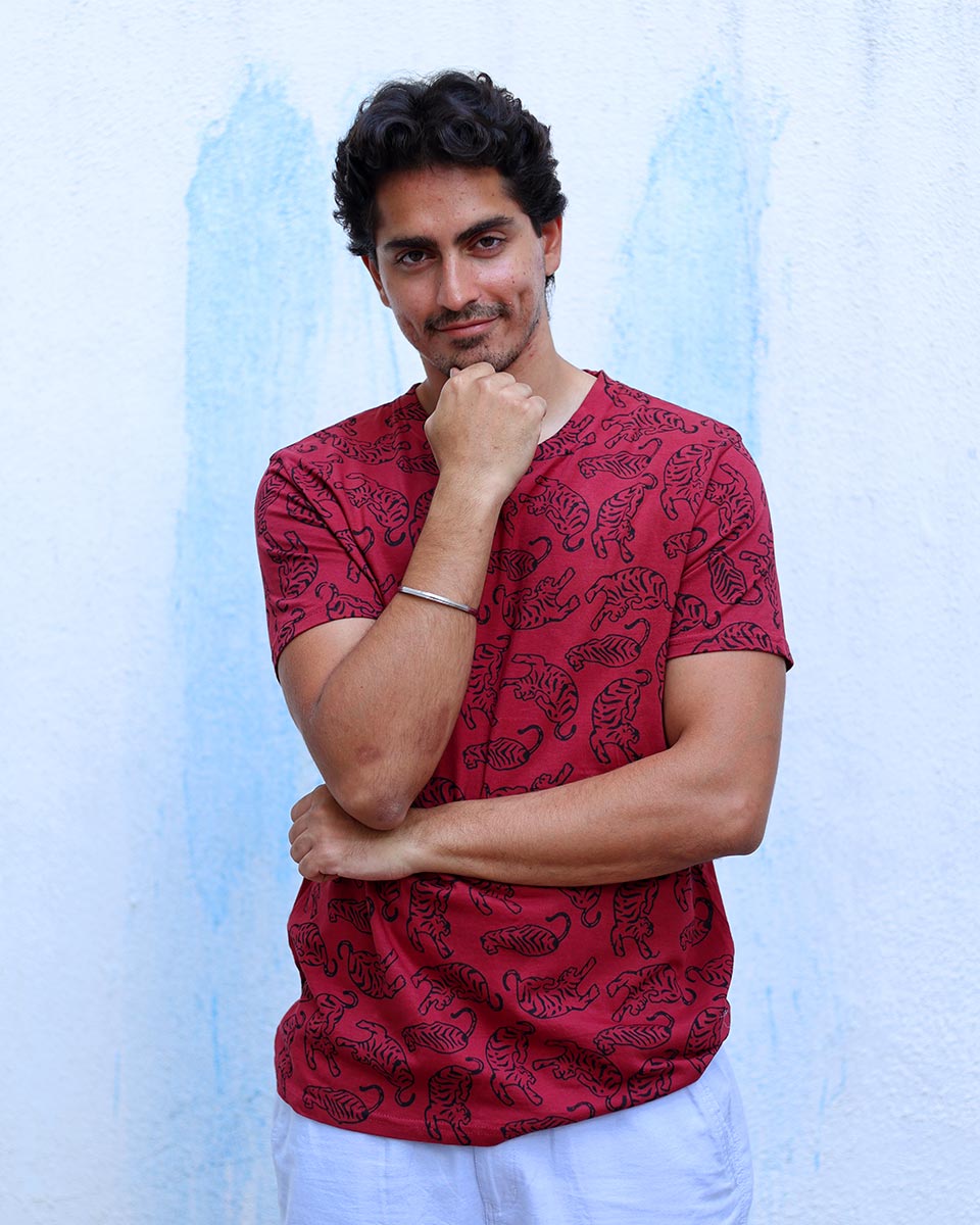 Aashiq Maroon Hand Block Print Cotton T- Shirt - TOF