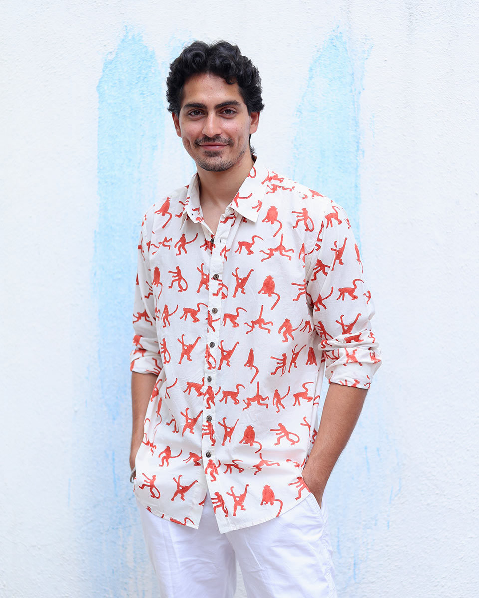 Aariz White Hand Block Print Cotton Shirt -TOF