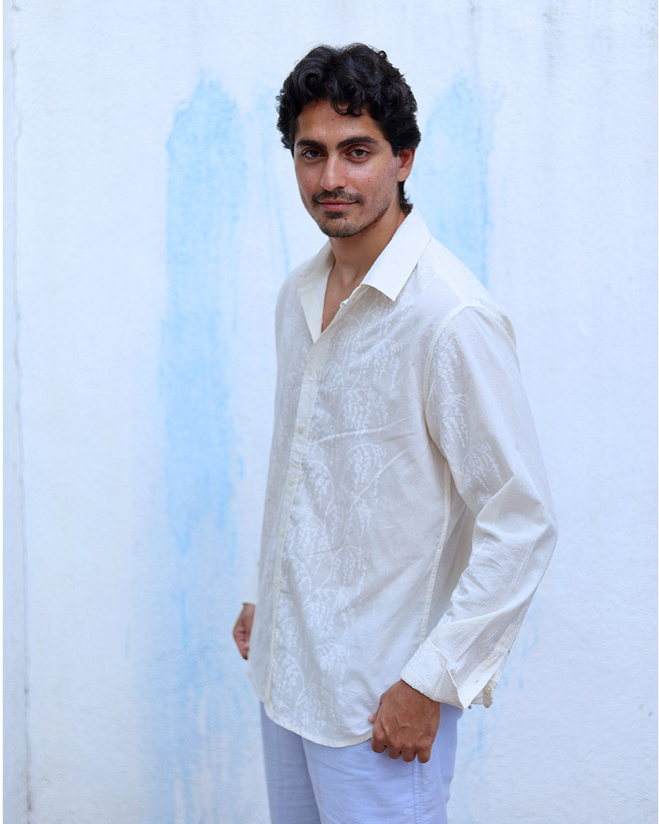 Armaan White Hand Block Print Cotton Shirt -TOF