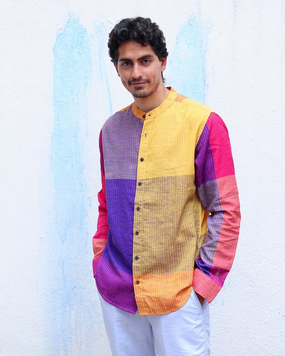 Azaad Multi Colours Handwoven Cotton Shirt - TOF