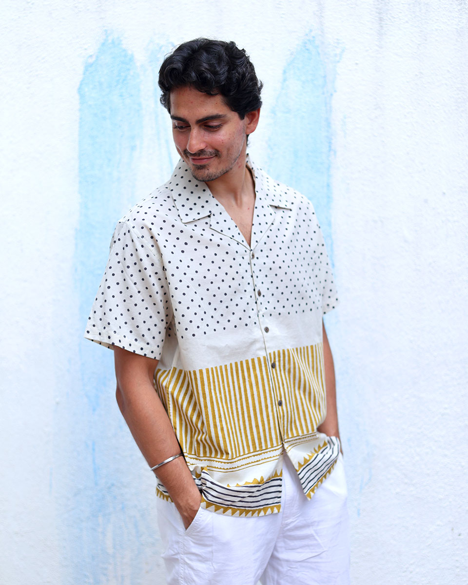 Tarikh White Hand Block Print Cotton Shirt - TOF