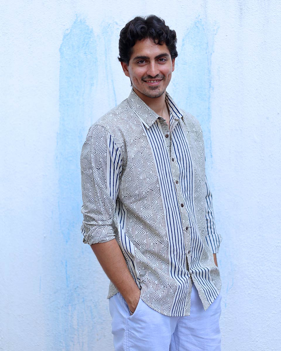 Veer Ivory White Hand Block Print Cotton Shirt -TOF