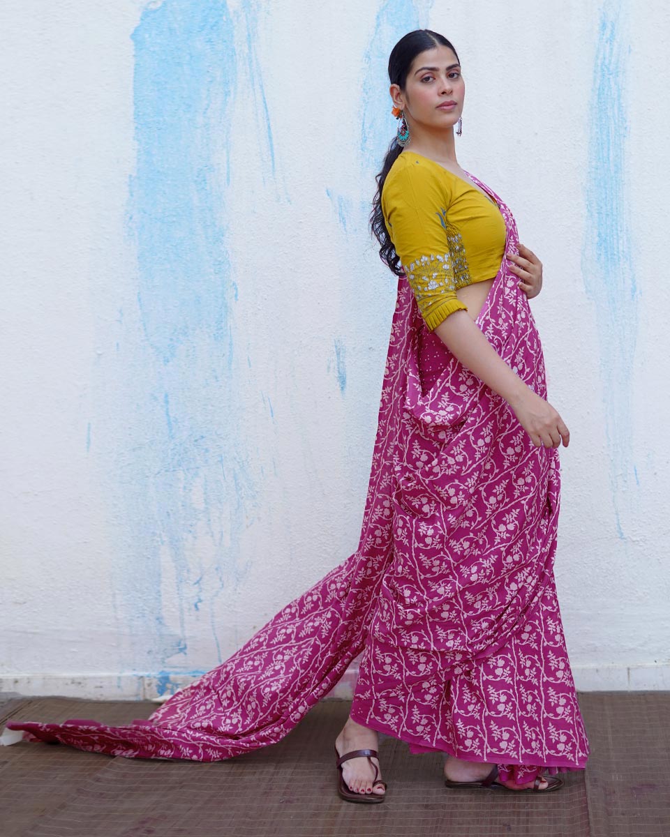 Gudiya Pink Handblock Print Cotton Saree - BFG