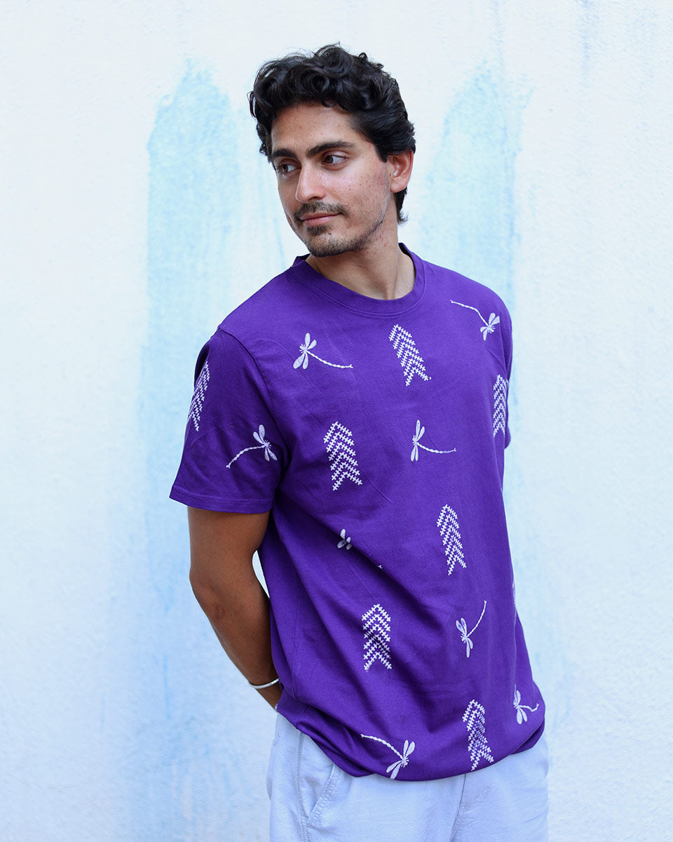 Jheel Purple Hand Block Print Cotton T- Shirt -TOF