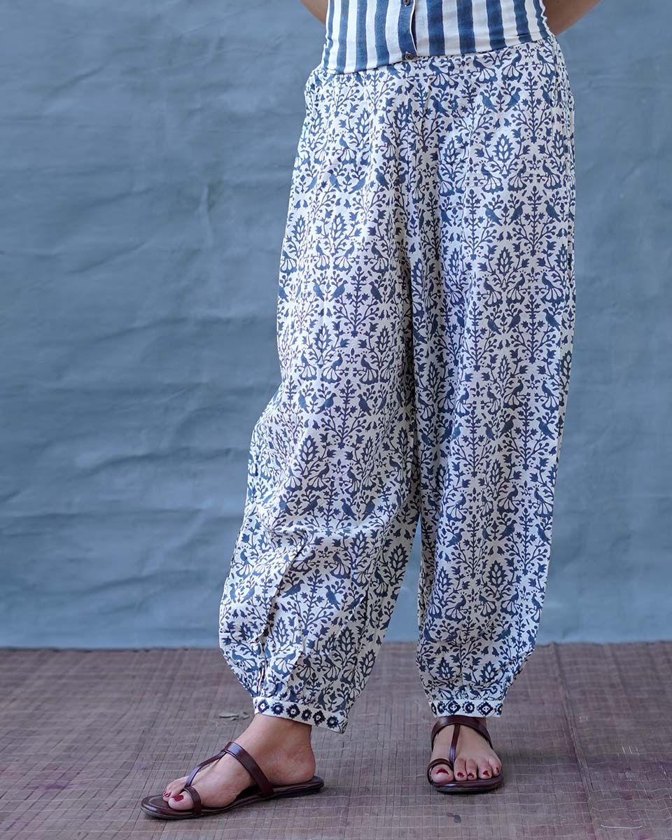 Chalk Mist Ivory Block Printed Pants - BMS