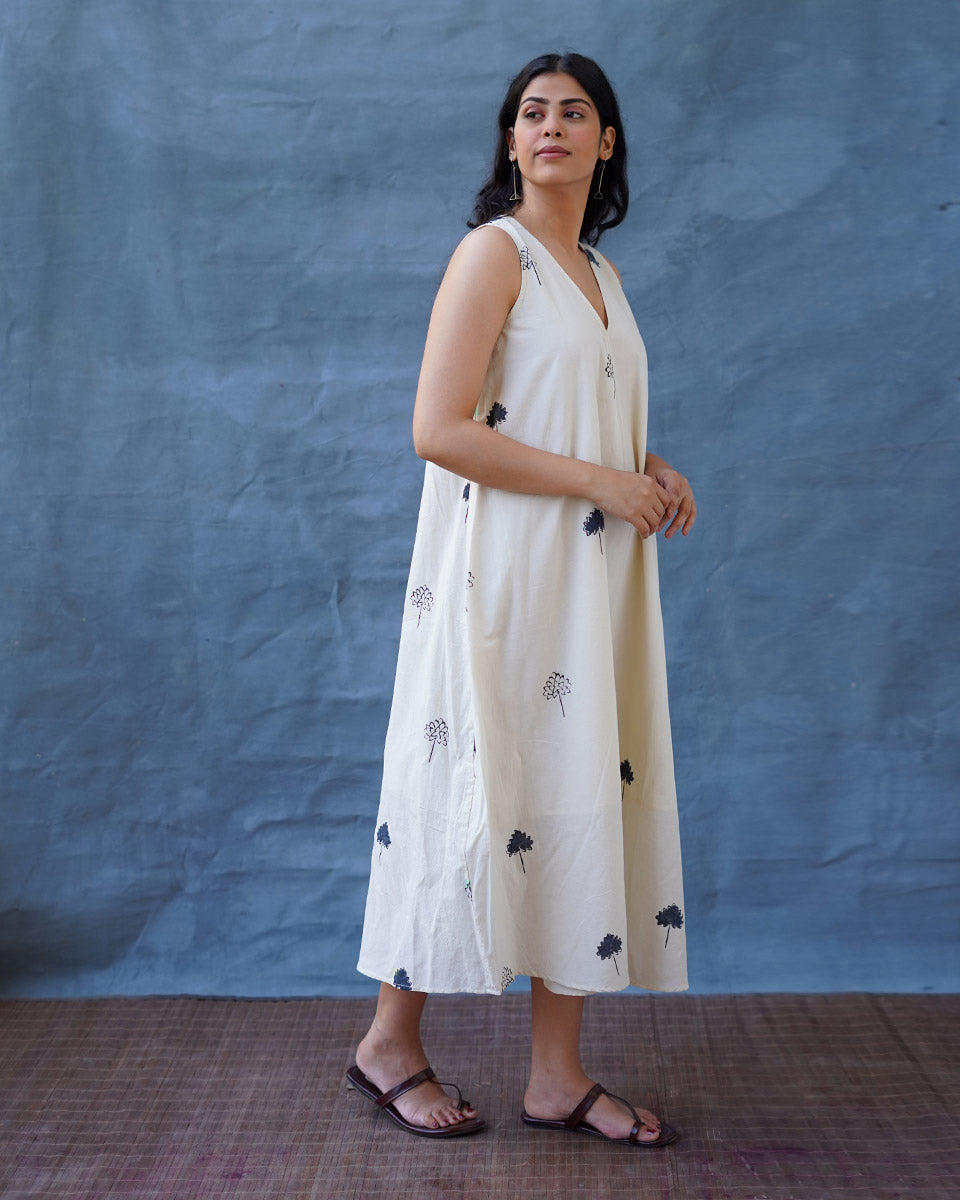 Cloudnight Ivory Block Printed Dress - BMS
