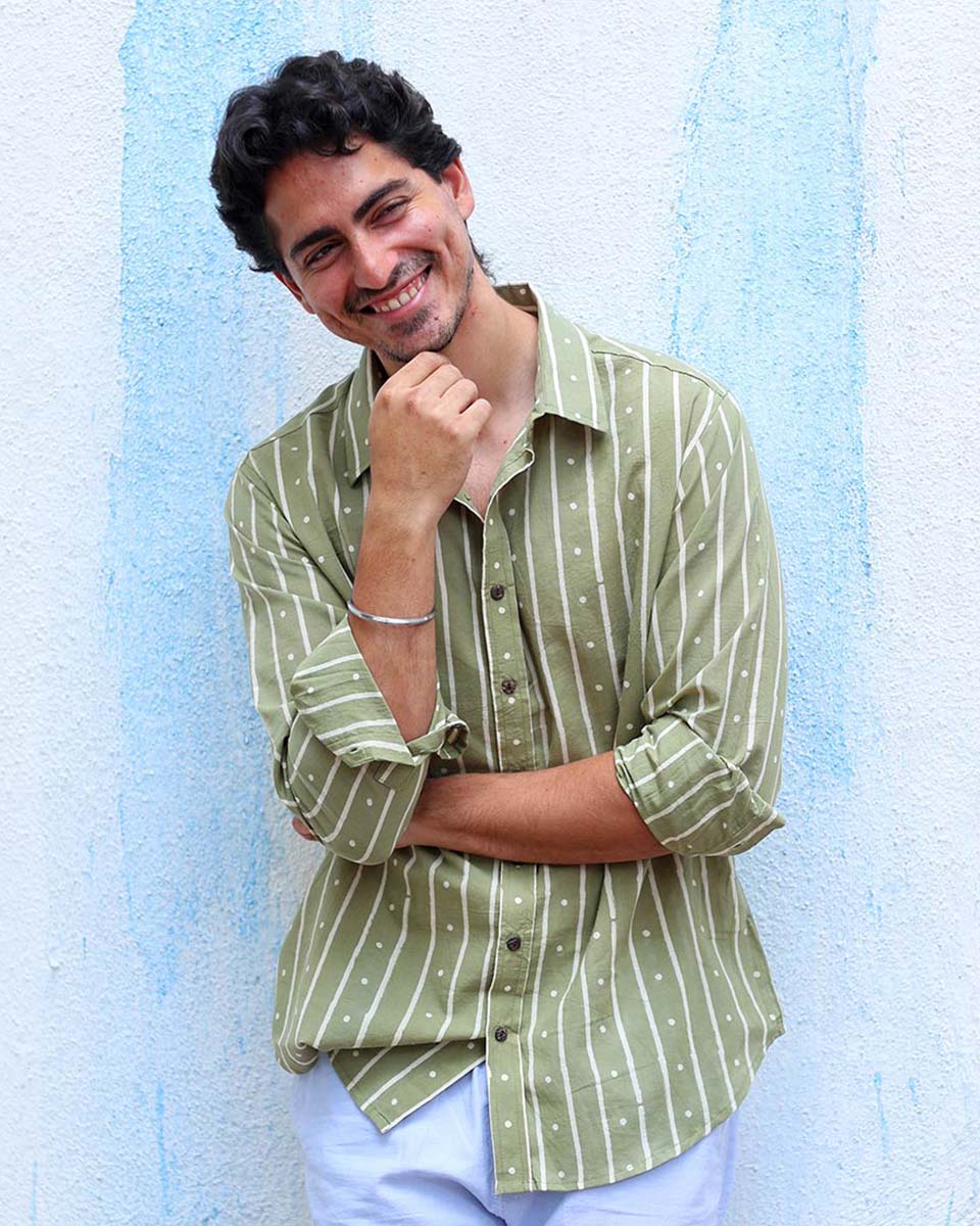 Mehrang Green Hand Block Print Cotton Shirt -TOF
