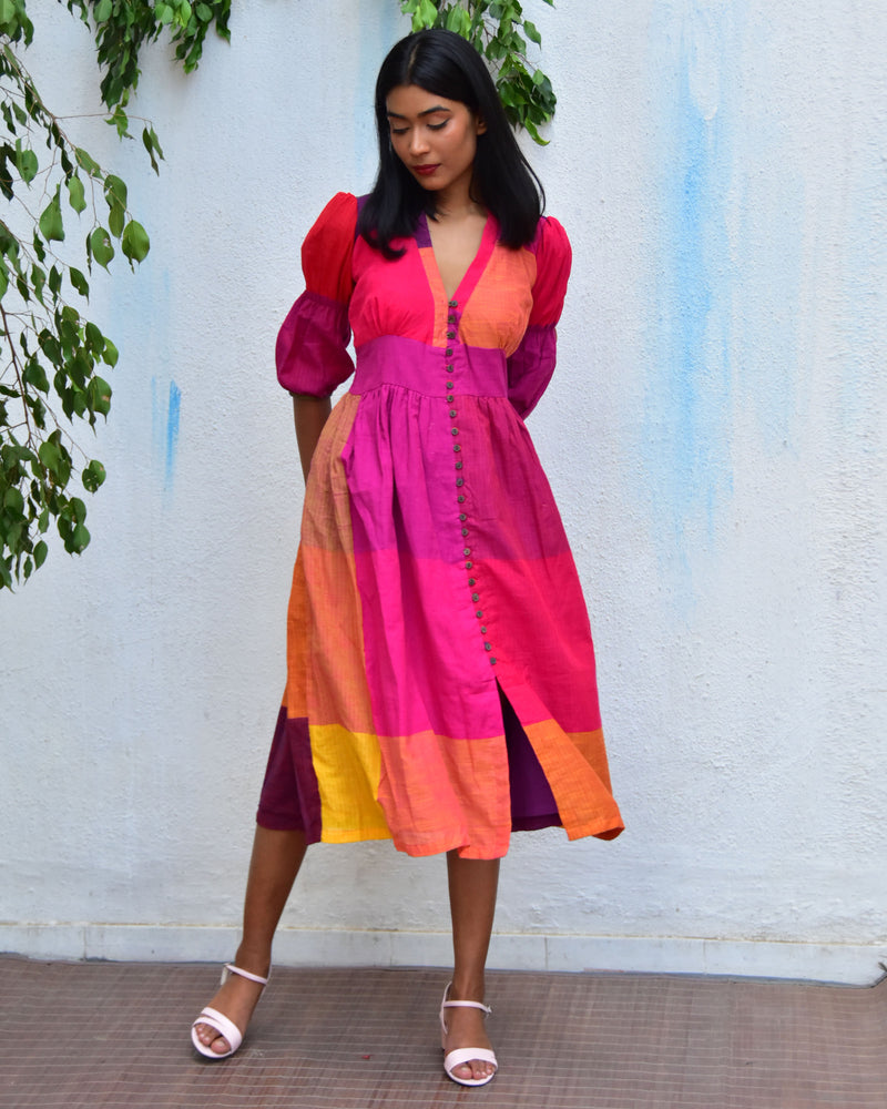 Rainbow Rhapsody Handwoven Cotton Dress - Rc