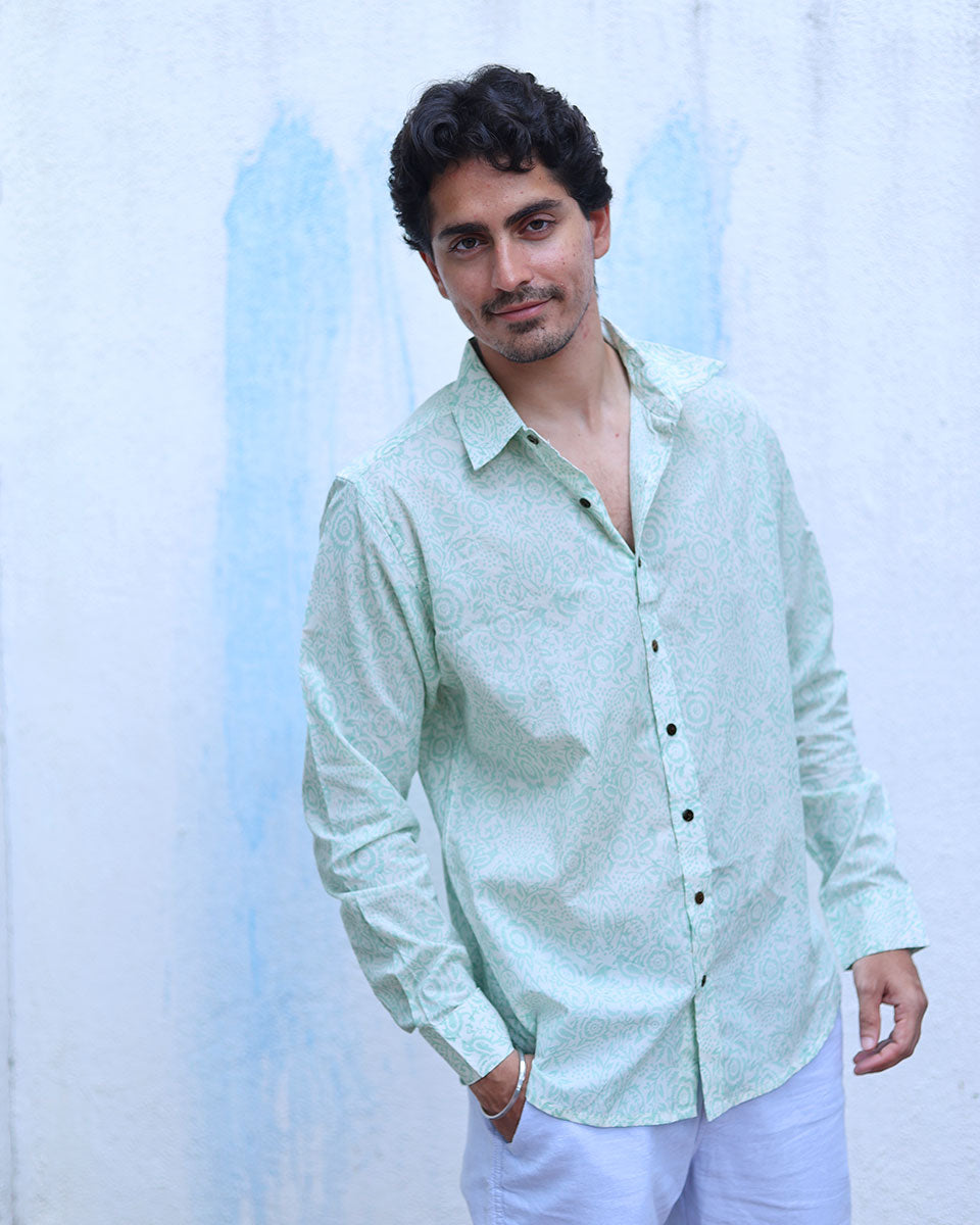 Kabir White Hand Block Print Cotton Shirt -TOF
