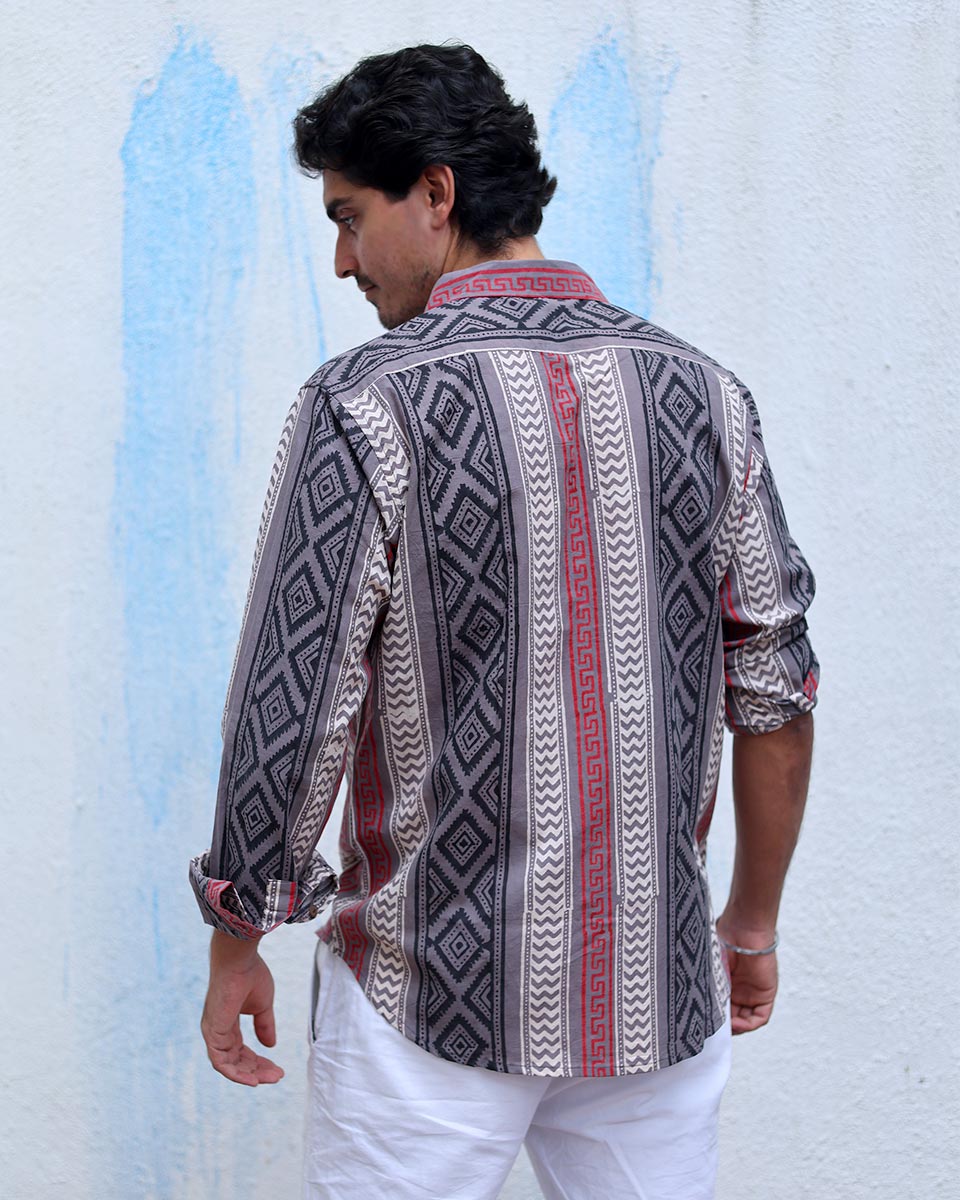 Ruhan Grey Hand Block Print Cotton Shirt -TOF
