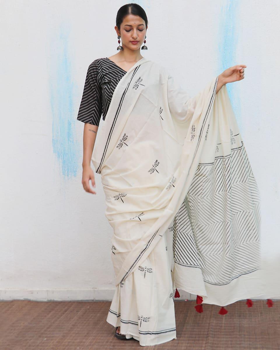 Jujube Hand Blockprinted Cotton Saree - Fmtm