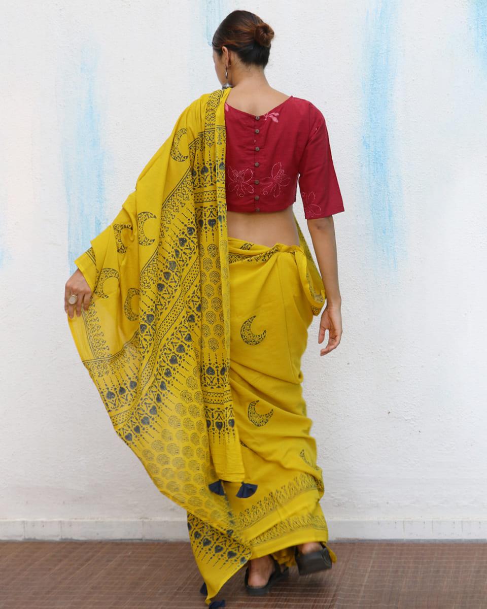 Daisy Handblockprinted Cotton Saree - Fmtm