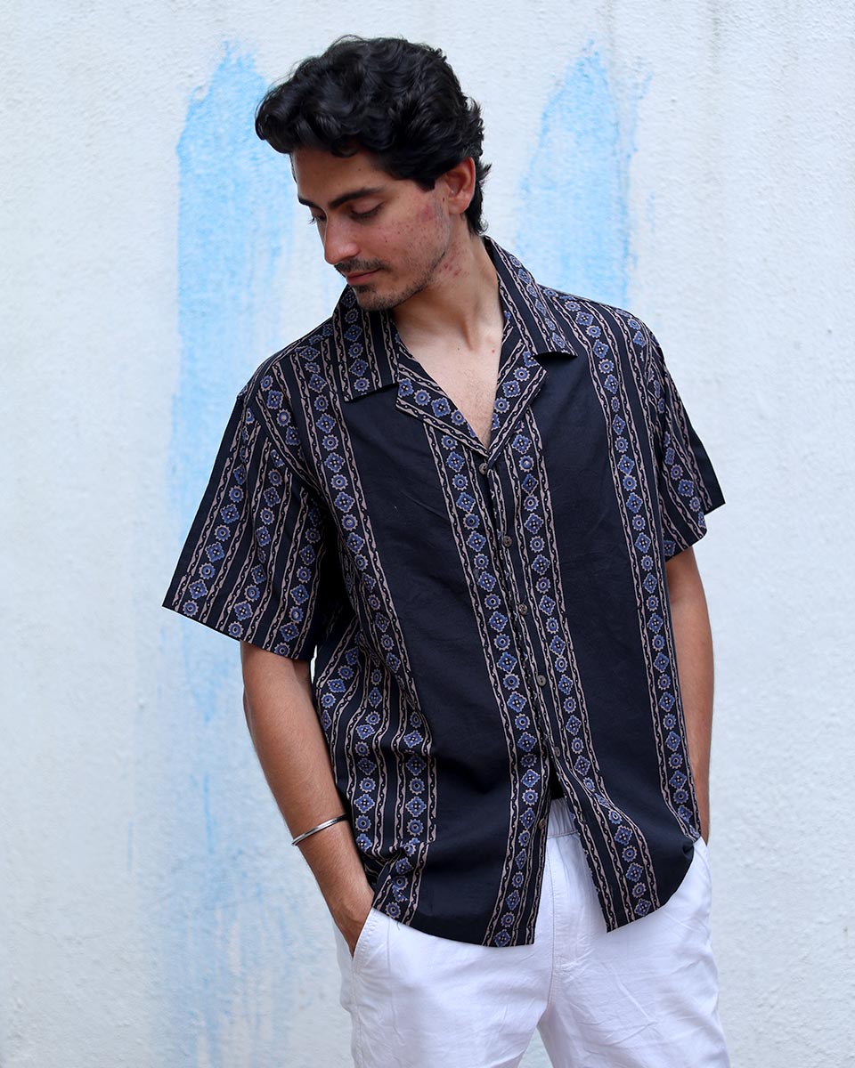Darya Black Hand Block Print Cotton Shirt -TOF