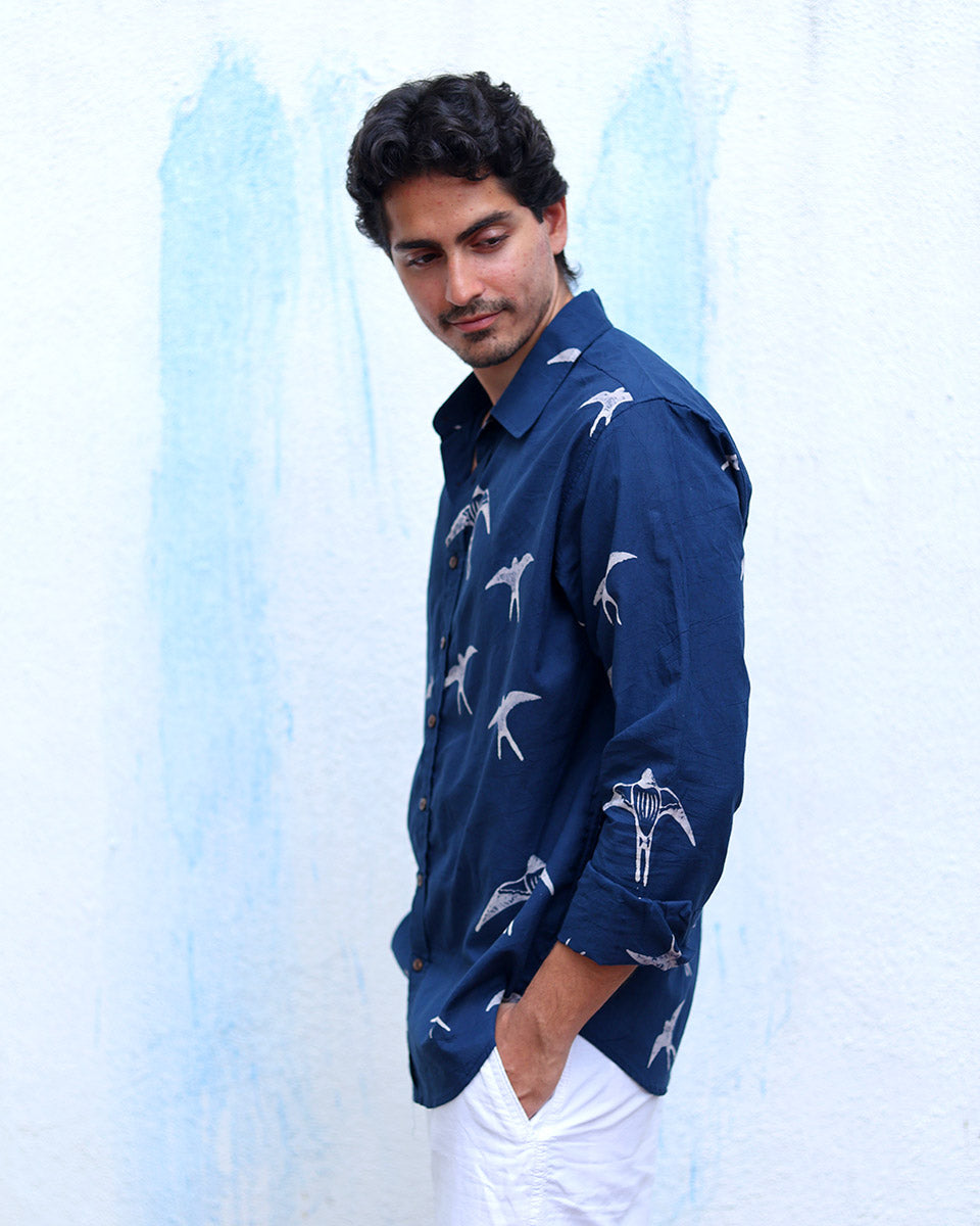 Gulbar Blue Hand Block Print Cotton Shirt - TOF
