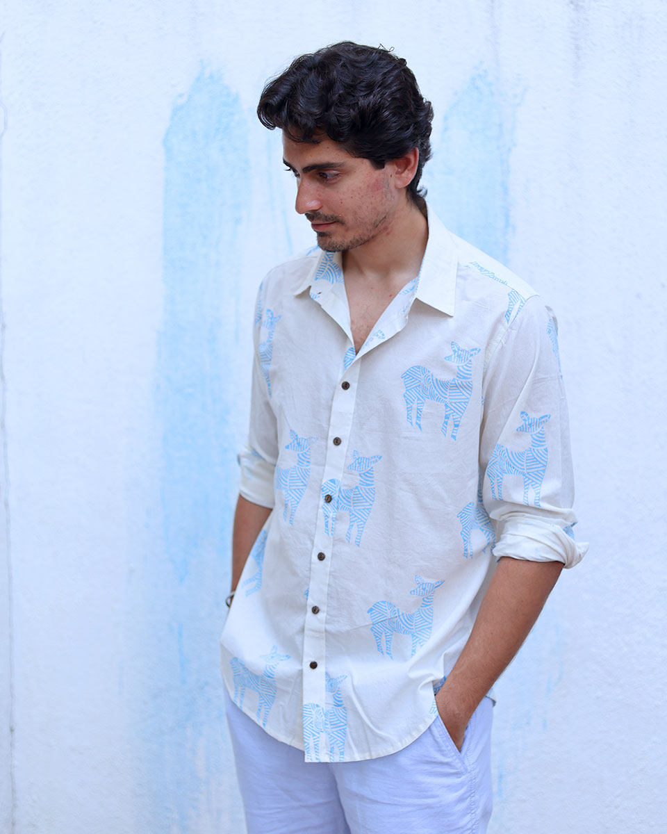 Parvaaz White Hand Block Print Cotton Shirt -TOF