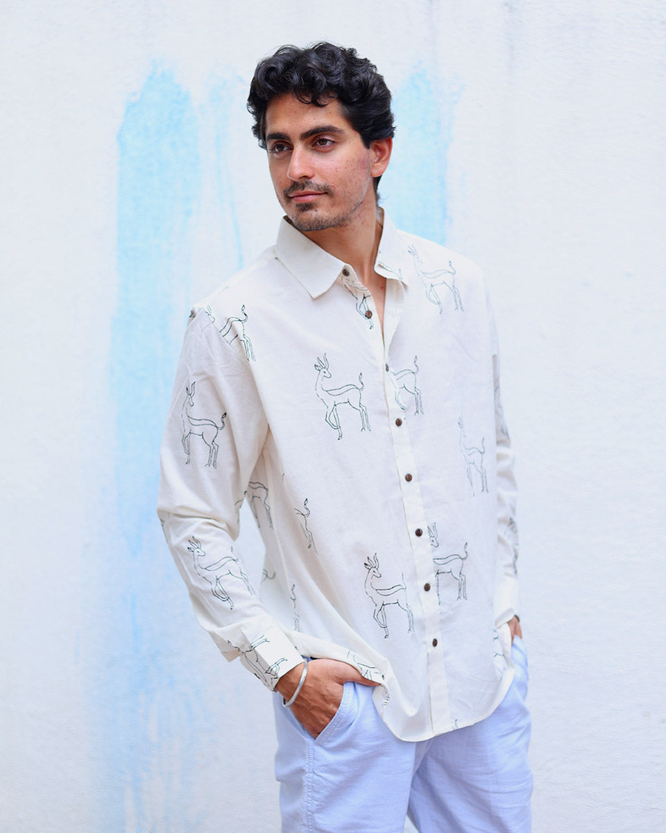 Firdaus White  Hand Block Print Cotton T- Shirt - TOF