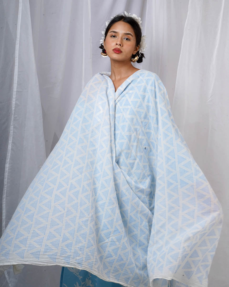 Chikki Blue Hand Block Printed Dupatta-BAD