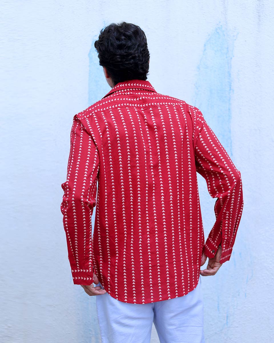 Raahi Red Hand Block Print Cotton Shirt -TOF