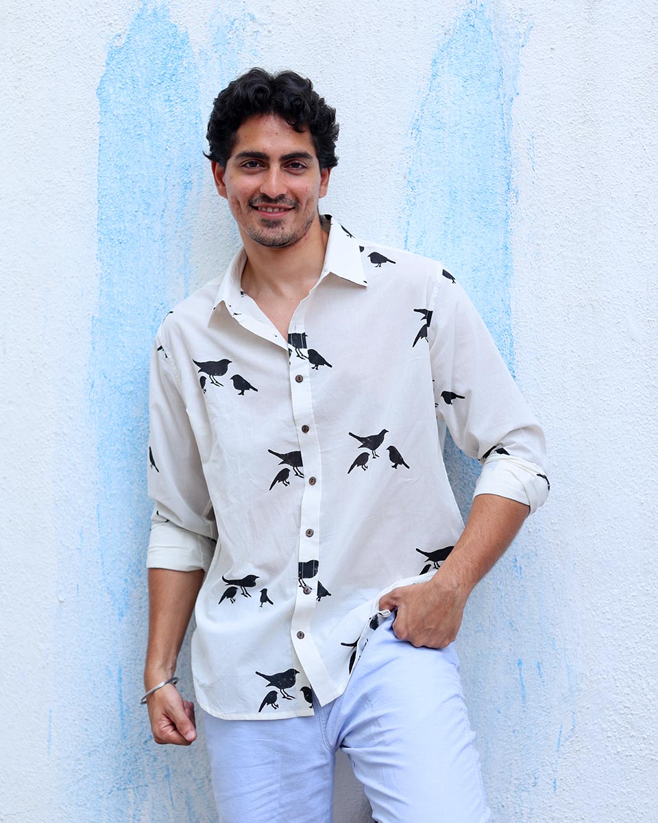Aabhas White Hand Block Print Cotton Shirt -TOF