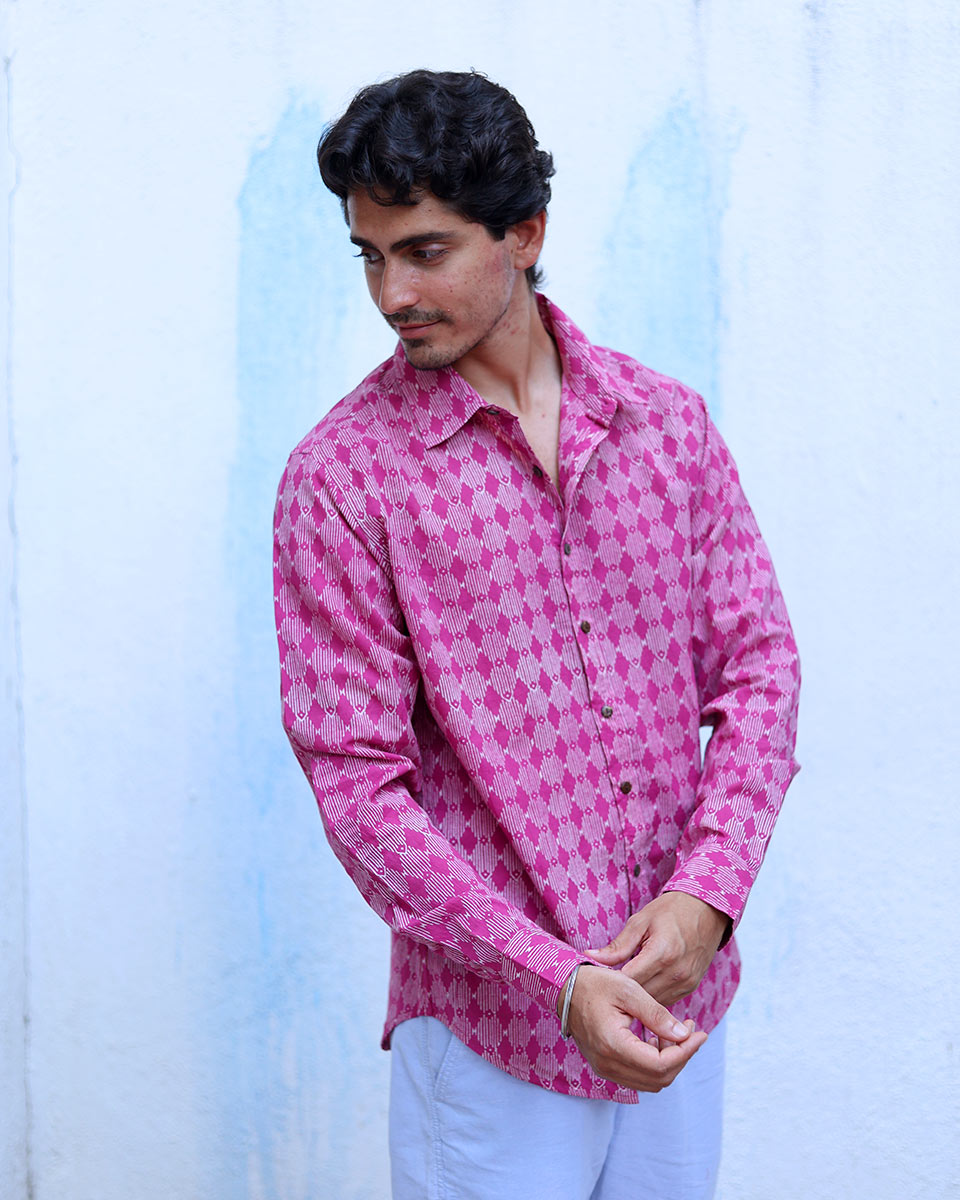 Shadab Pink Hand Block Print Cotton Shirt -TOF