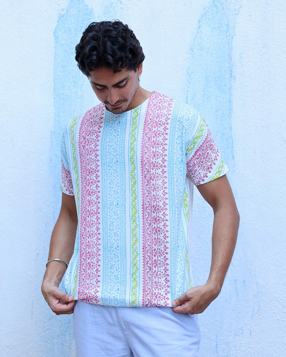 Saahil Multi Colours Hand Block Print Cotton T- Shirt - TOF