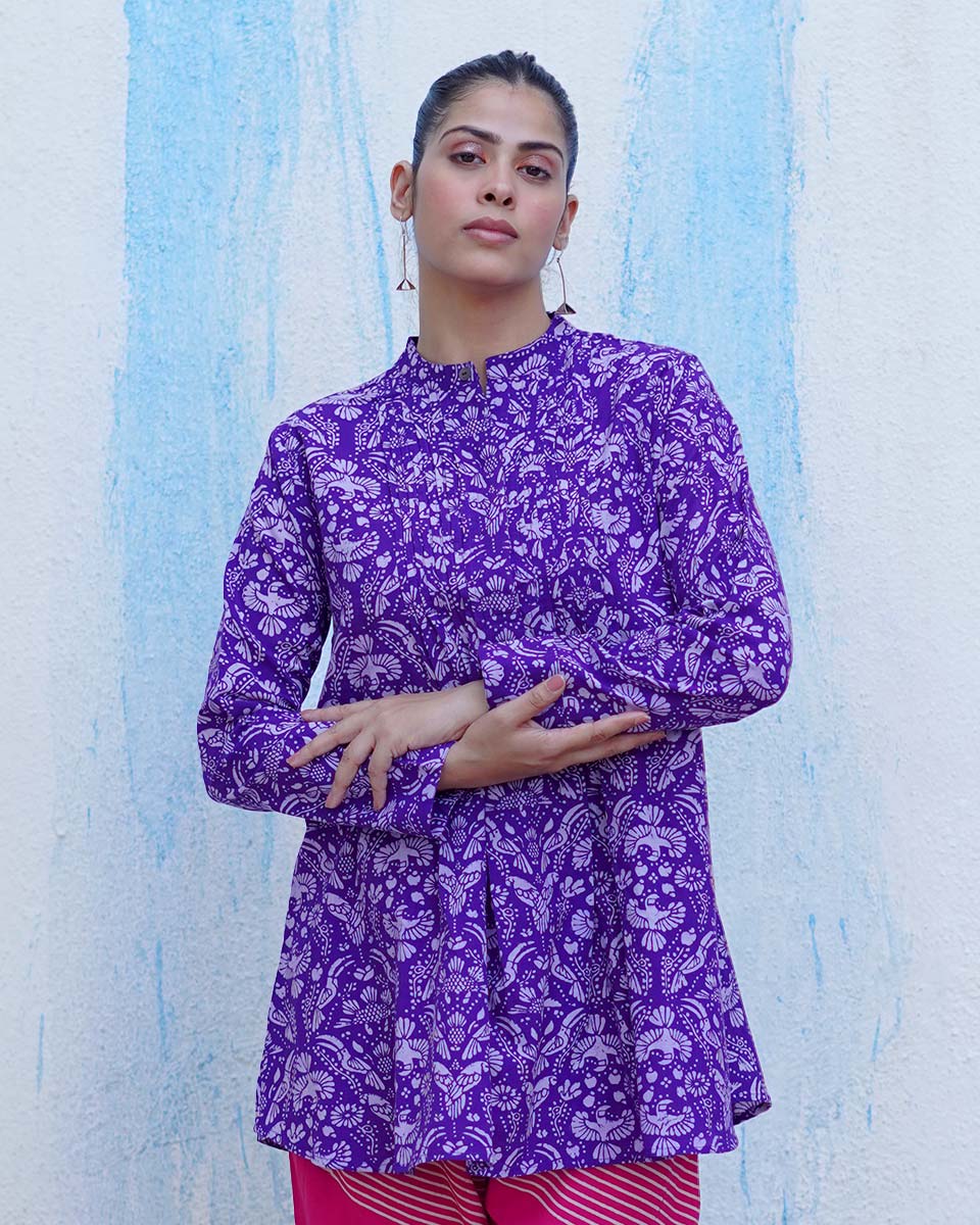 Phooli Purple Handblock Print Cotton Top - BFG