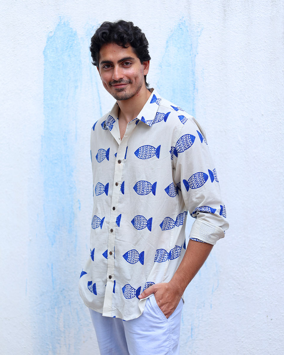 Aabru White Hand Block Print Cotton Shirt - TOF