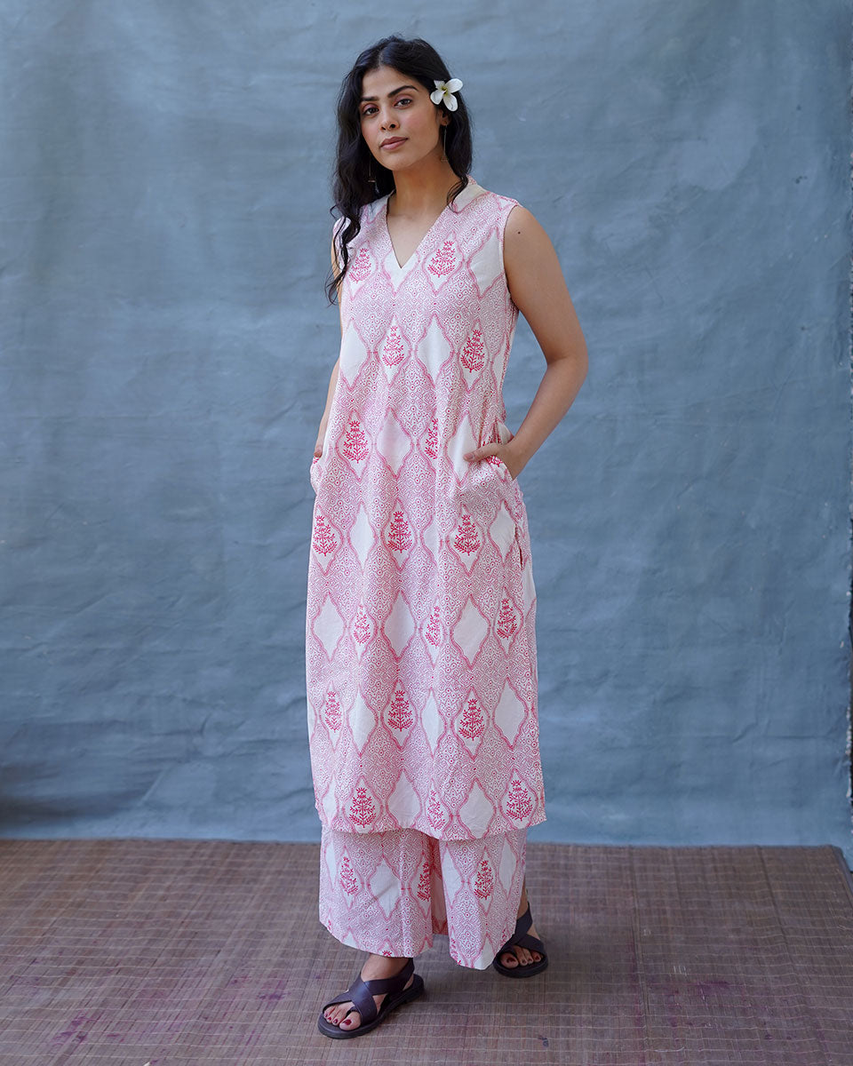 Nargisâ€™s Noor Blush Pink Hand Block Print Kurti - MMG