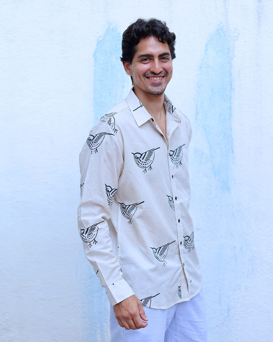 Shaan White Hand Block Print Cotton Shirt -TOF