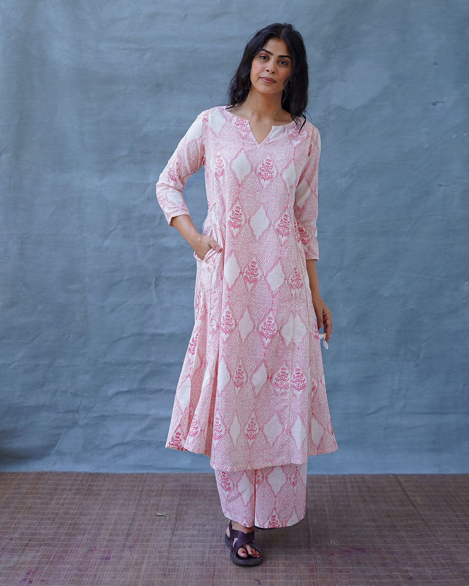 Sunflowerâ€™s Sheen Blush Pink Block printed Kurti - MMG