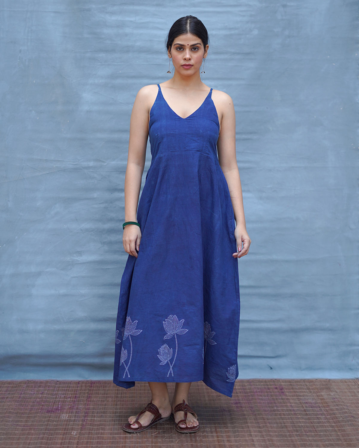 Pushpika Blue Handblock Print Cotton Dress - INDI