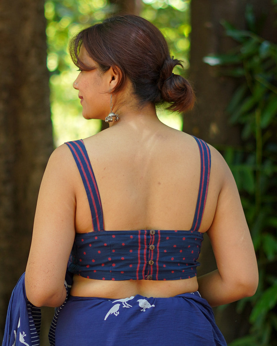 Playing till sunset Indigo Hand Block Printed Cotton Blouse - UMT