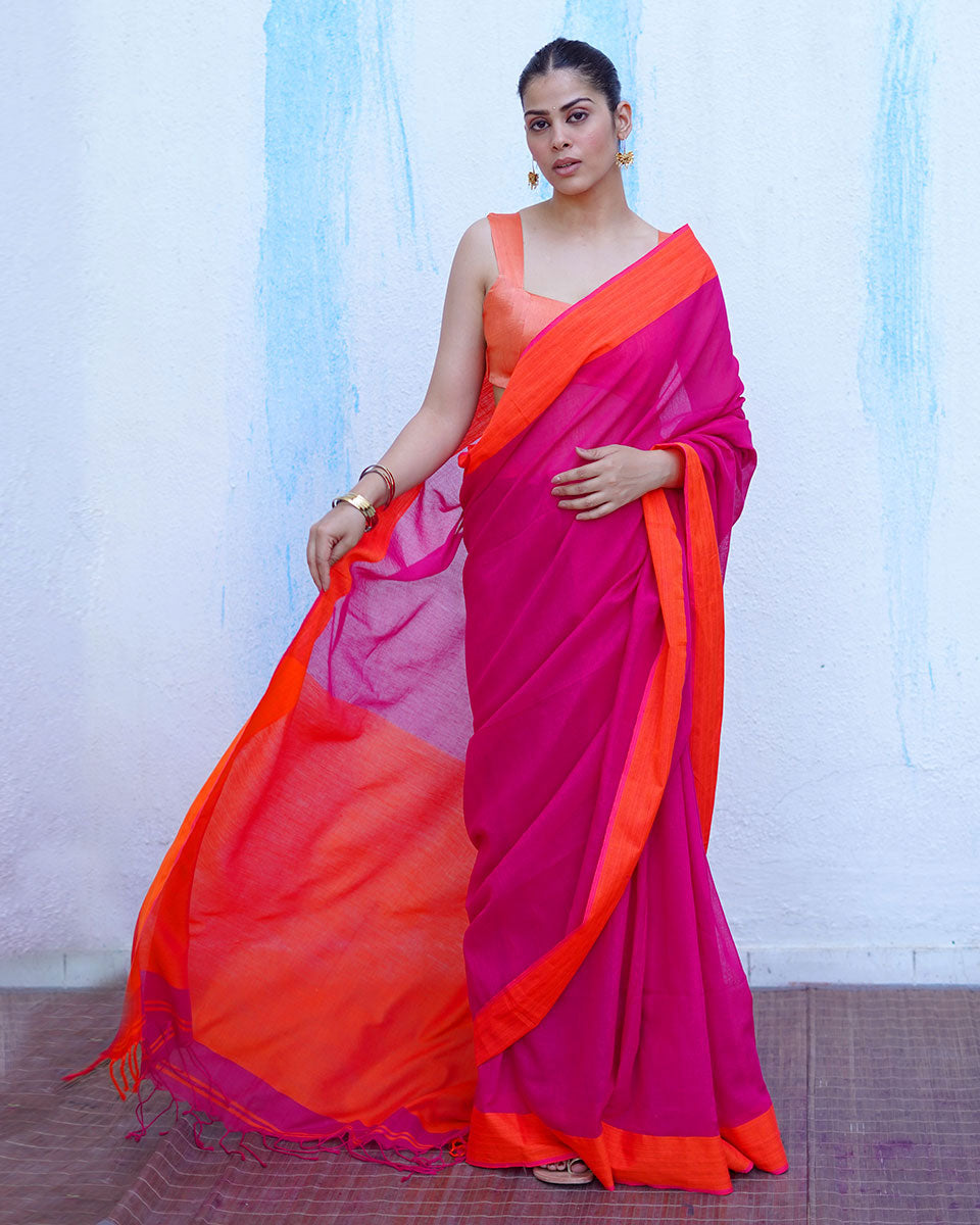Gaia Pink Handwoven Cotton Saree - NTC