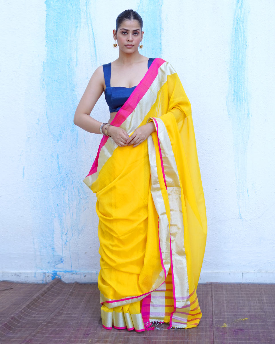 Rhea Yellow Handwoven Cotton Saree - NTC