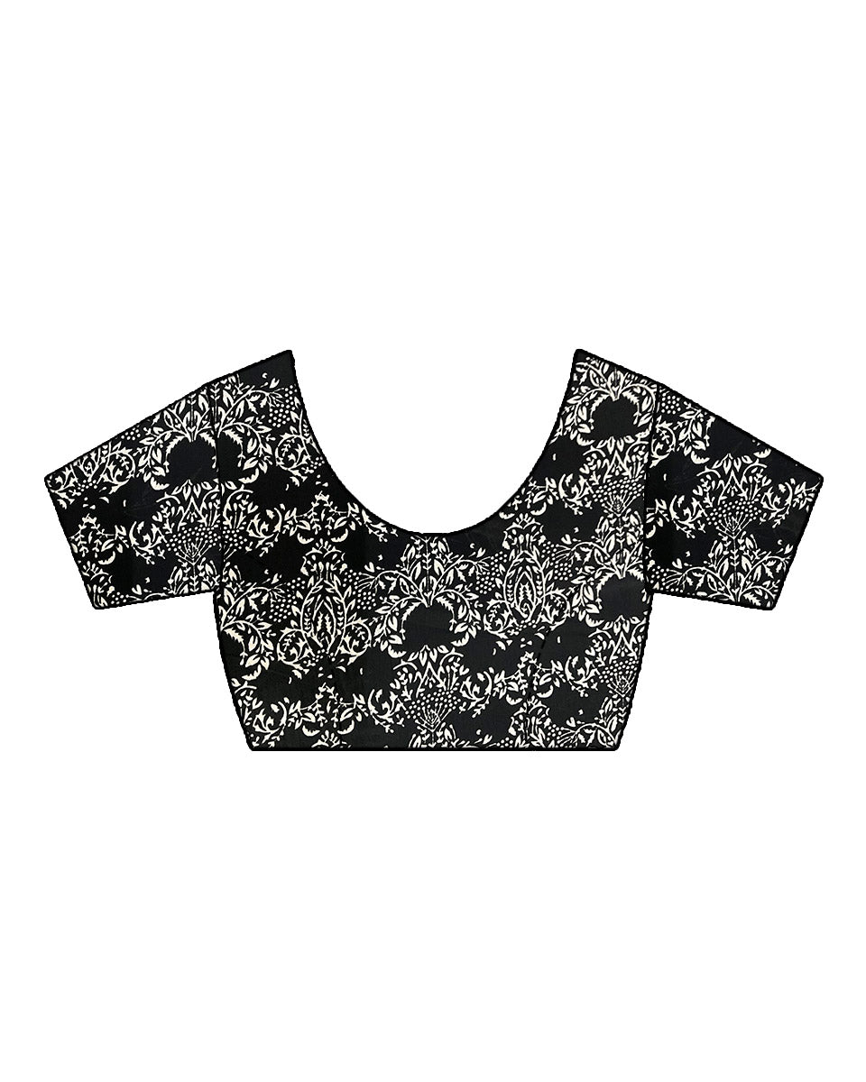 Afternoon Nap Black Hand Block Printed Cotton Saree - UMT